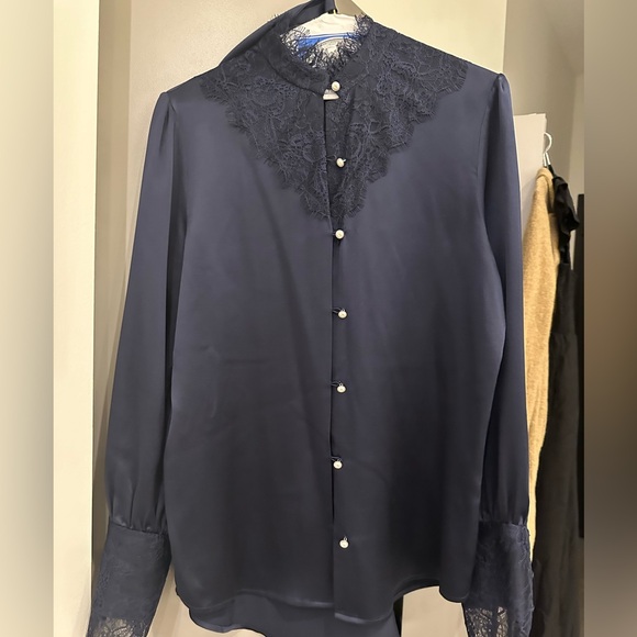 LilySilk X MIM Women's Lace Silk Blouse with Removable Bow - Picture 8 of 12